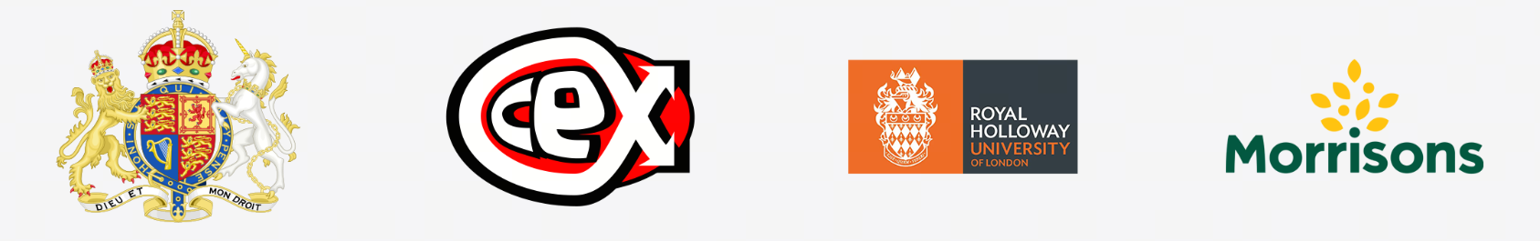 Organisations using SERAGE products: UK Government, CeX, Royal Holloway University of London and Morrisons